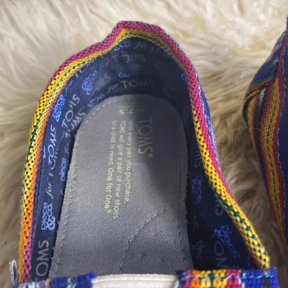 Tom’s boho woven hippie flats yellow blue drug rug 7.5 shoes - Picture 5 of 7